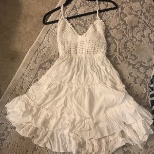 White sundress. Crochet top.